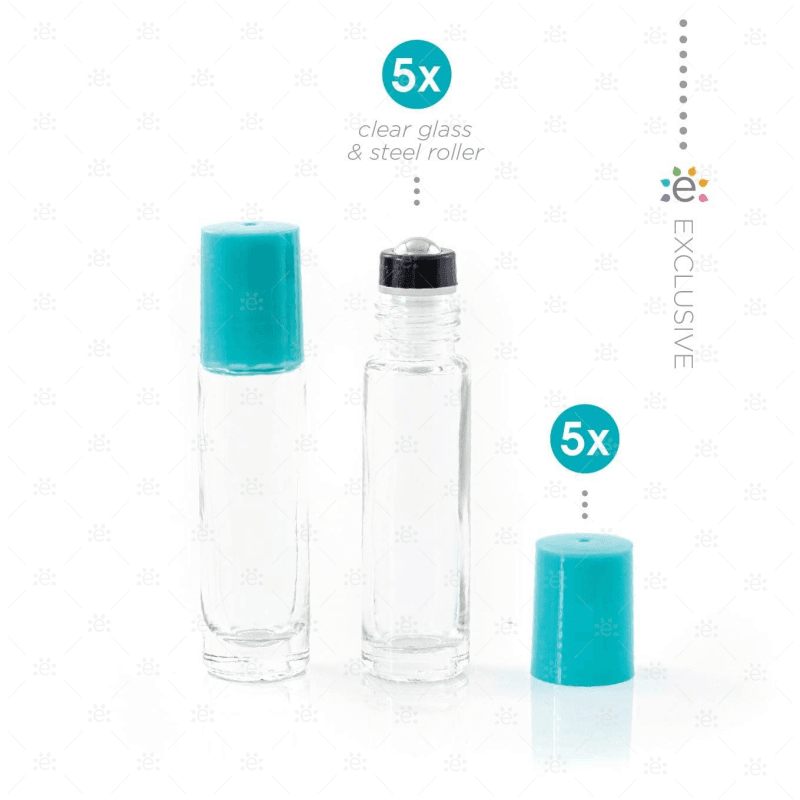 10Ml Clear Glass Roller Bottle With Mermaid Tail (Teal) Lid & Premium Stainless Steel Rollerball - 5