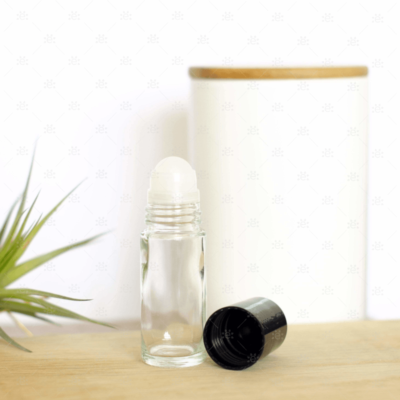 30Ml (1Oz) Clear Glass Jumbo Roll-On Bottle With Black Caps (Pack Of 2)
