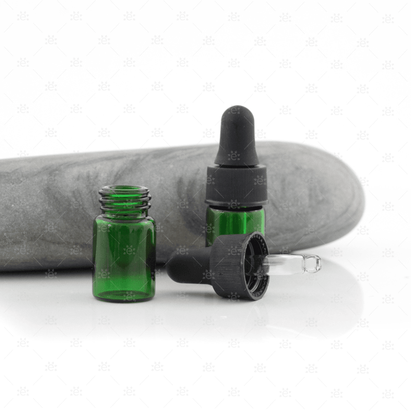 5/8 (2Ml) Dram Green Glass Dropper Bottles (5 Pack)