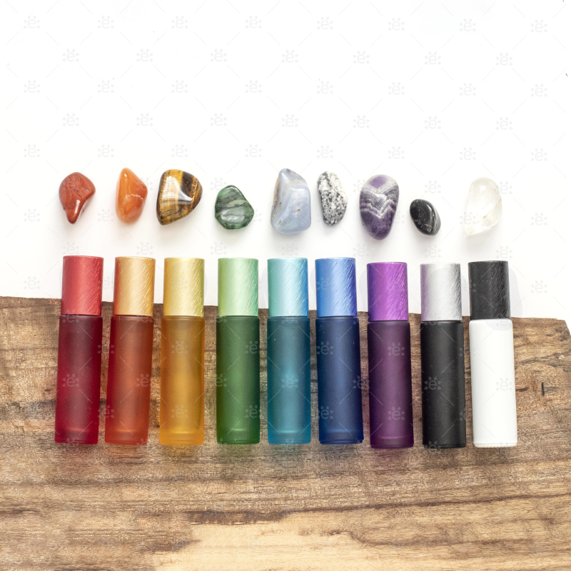 Deluxe 10Ml Frosted Multi-Coloured Roller Bottles With Metallic Caps