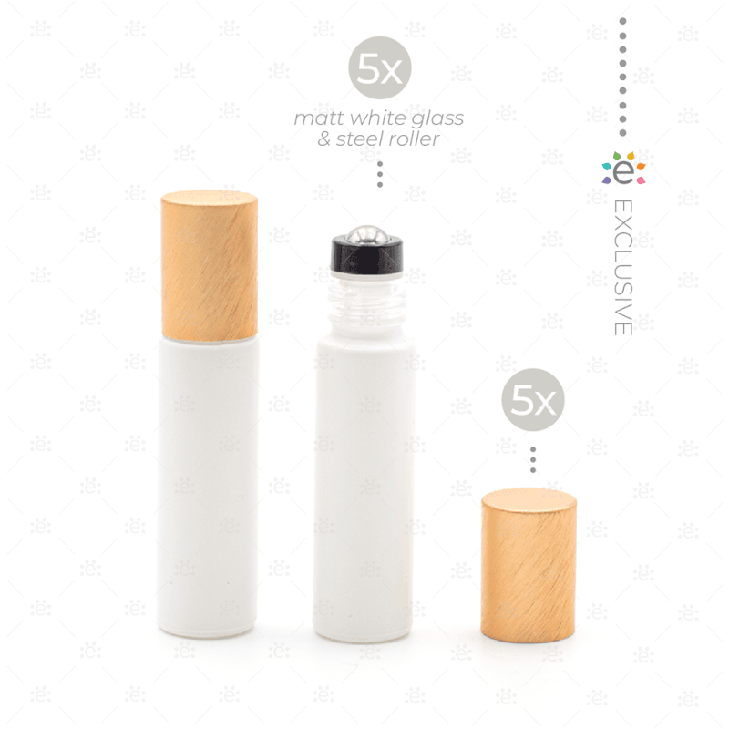 Deluxe Matte 10Ml White Roller Bottles With Copper Metallic Caps & Premium Rollers (5 Pack) Glass