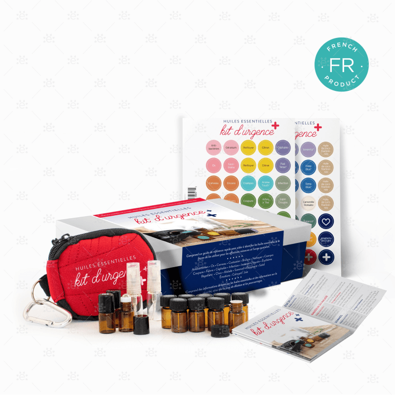 Essential Oil Emergency Kit (With Case Bottles First Aid Brochure & Cap Stickers) - French Diy Kits