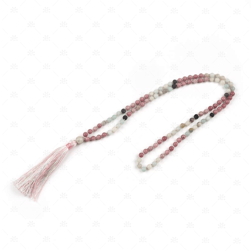 Poppy:  Amazonite & Rhodochrosite Tassel Diffuser Necklace Jewellery