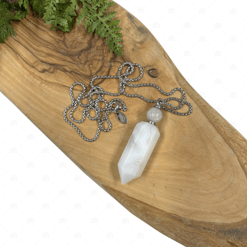 White Agate Gemstone Vial Necklace Jewellery